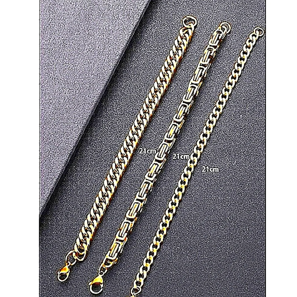 Men's Gold Thick Chain Style Stainless Steel Bracelet NEW One Piece Chain B…